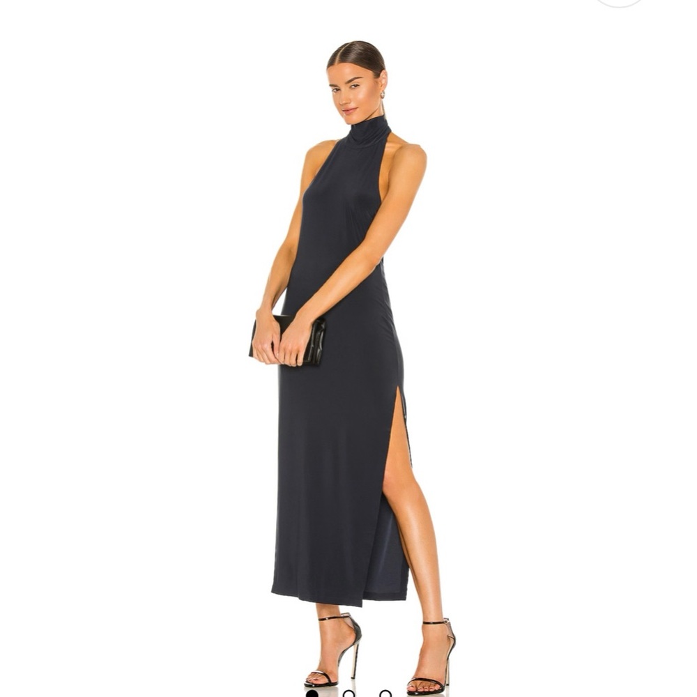 Norma Kamali halter turtle side slit dress